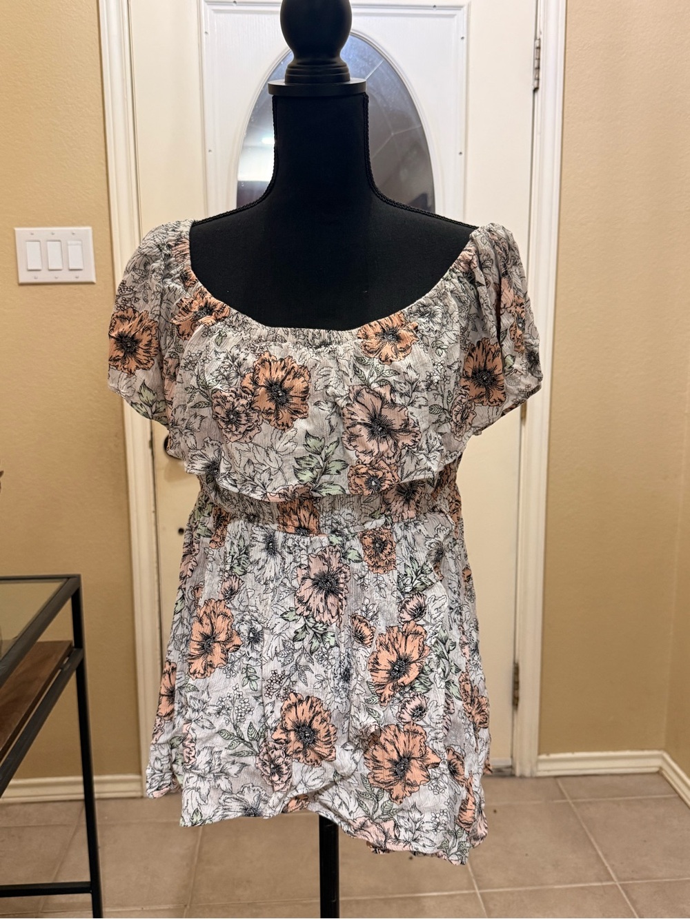 torrid Peach Floral Ruffle Off-Shoulder Tunic